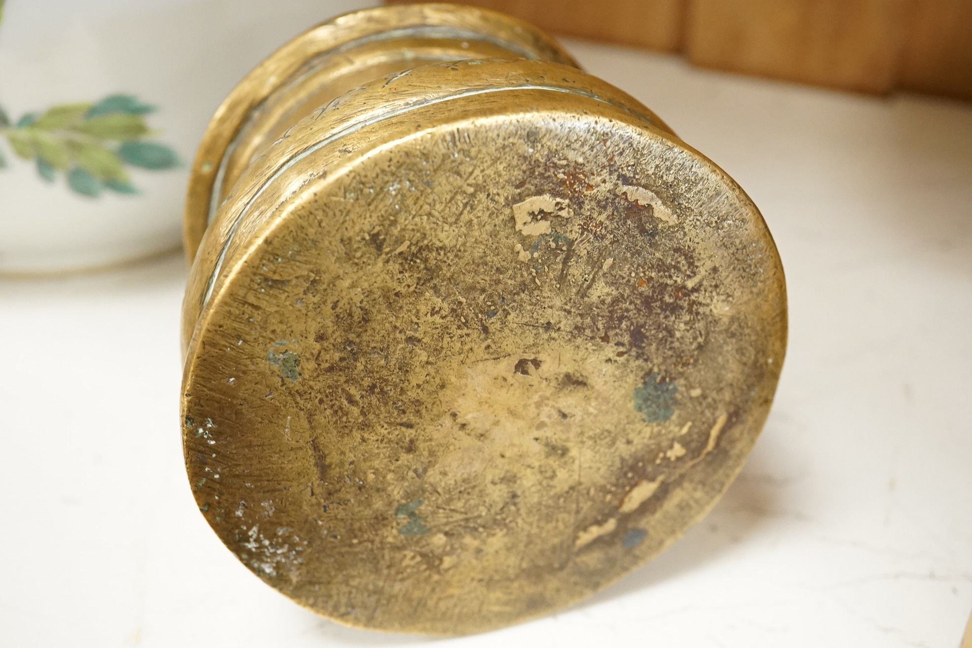 A South-East Asian bronze censer, two Ushabti and an Egyptian painted terracotta mask, 24cm